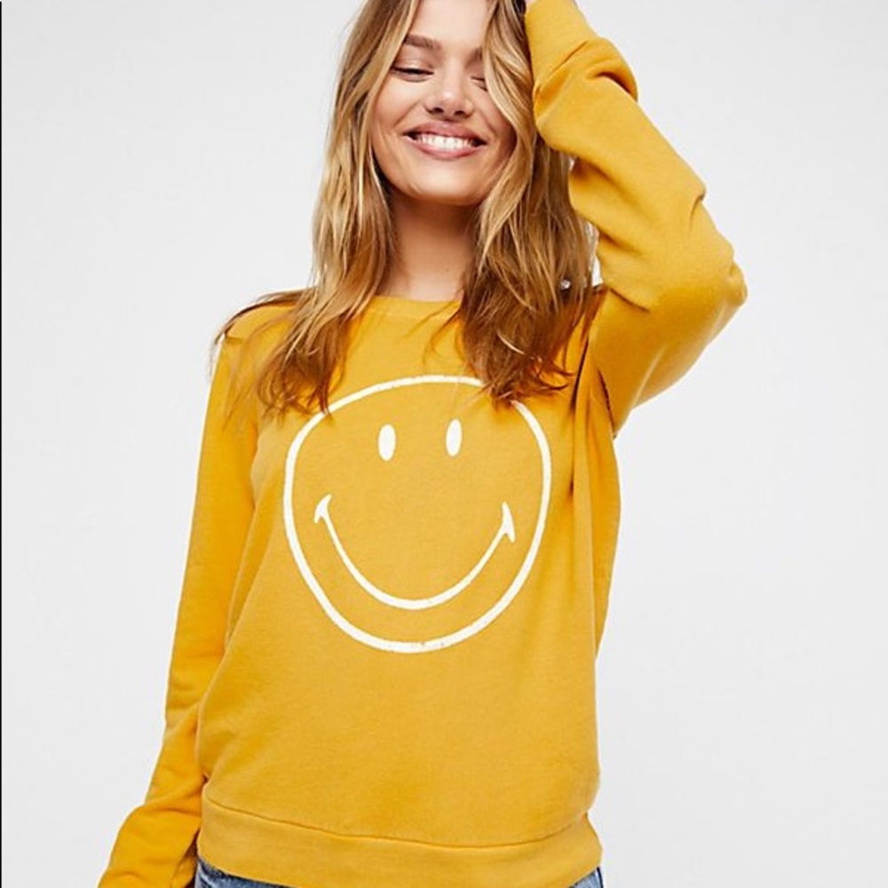 Free People Distressed Smiley Face Jumper